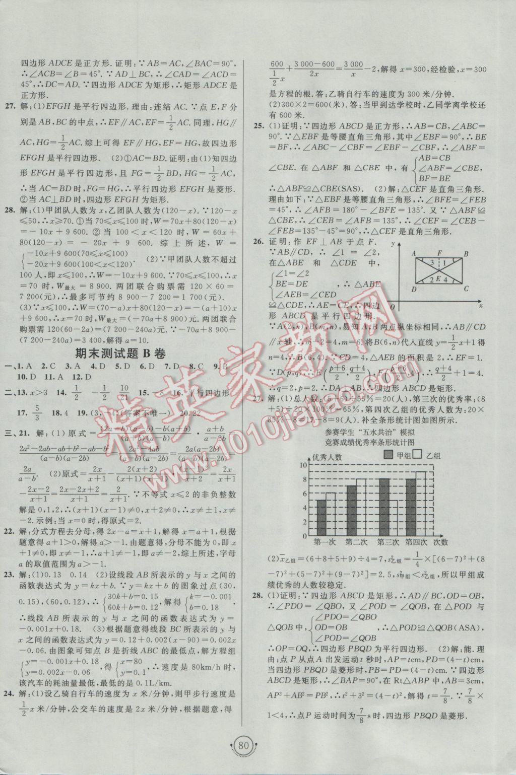 2017年海淀單元測試AB卷八年級數(shù)學(xué)下冊華師大版 參考答案第8頁