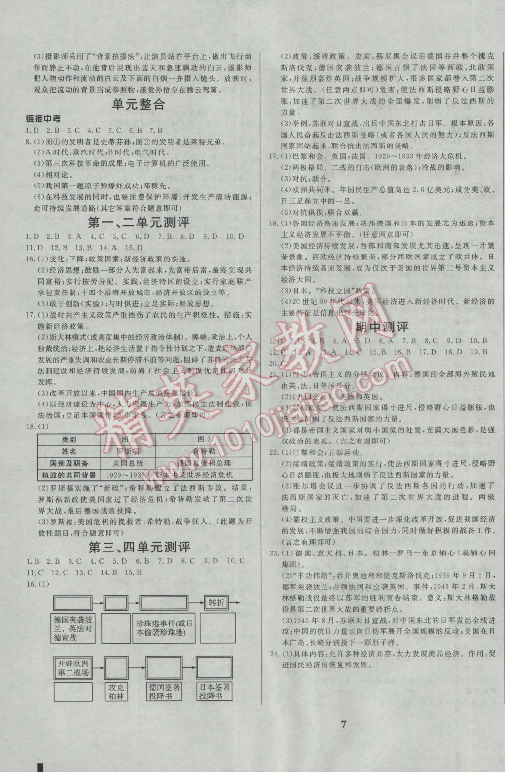 2017年正大圖書練測考八年級歷史下冊 參考答案第7頁