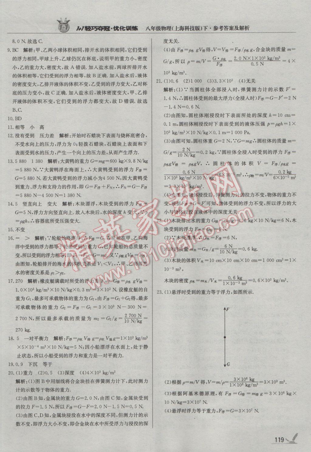 2017年1加1輕巧奪冠優(yōu)化訓(xùn)練八年級物理下冊滬科版銀版 參考答案第16頁