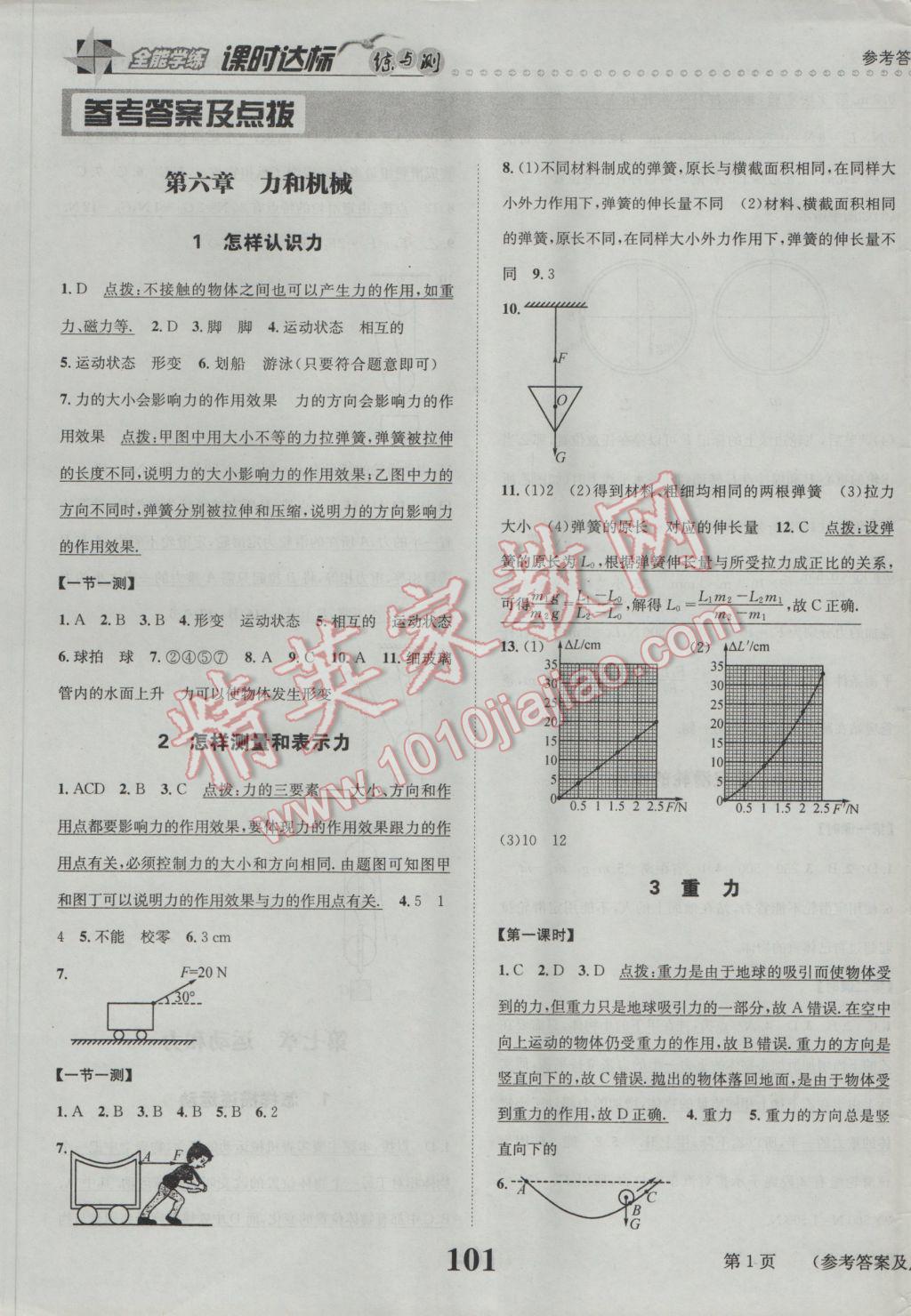 2017年課時(shí)達(dá)標(biāo)練與測(cè)八年級(jí)物理下冊(cè)滬粵版 參考答案第1頁