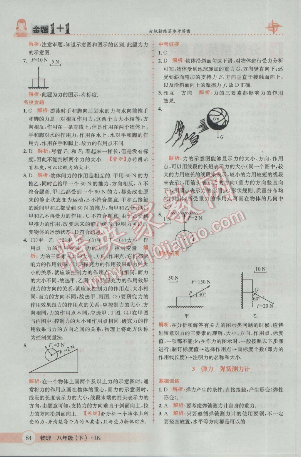 2017年金题1加1八年级物理下册教科版 参考答案第2页