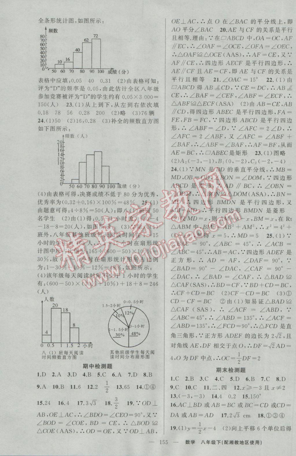 2017年原創(chuàng)新課堂八年級數(shù)學下冊湘教版 參考答案第19頁