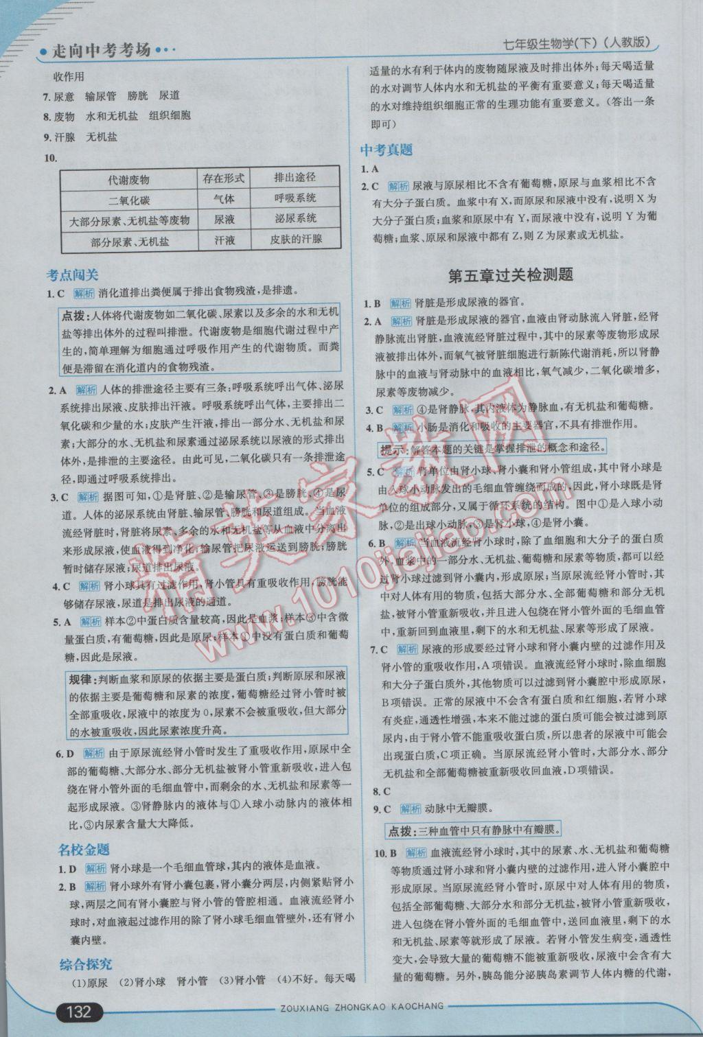 2017年走向中考考場七年級生物學(xué)下冊人教版 參考答案第14頁