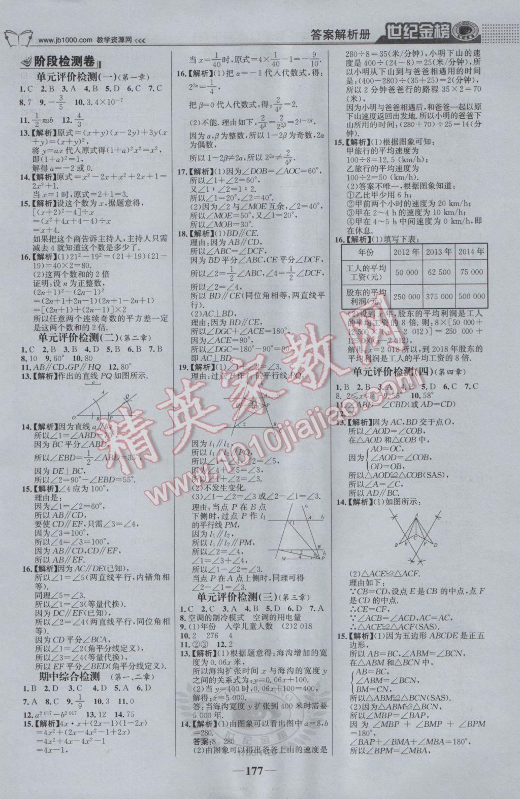 2017年世紀(jì)金榜金榜學(xué)案七年級(jí)數(shù)學(xué)下冊(cè)北師大版 參考答案第22頁(yè)