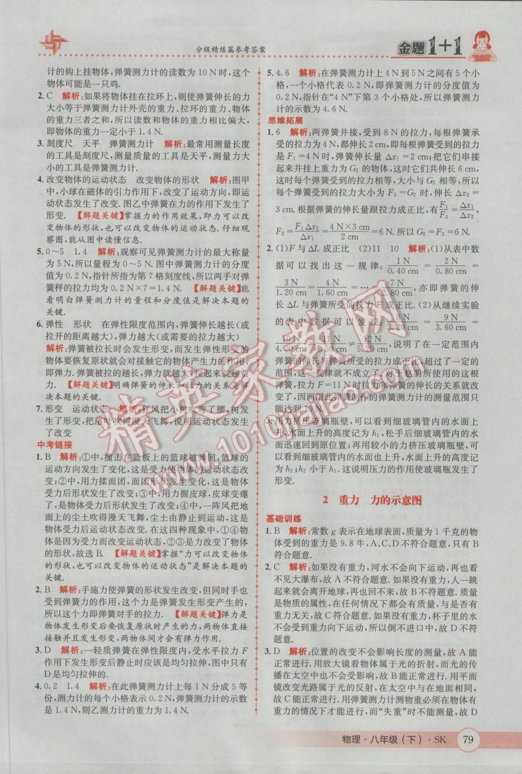 2017年金題1加1八年級物理下冊蘇科版 參考答案第13頁