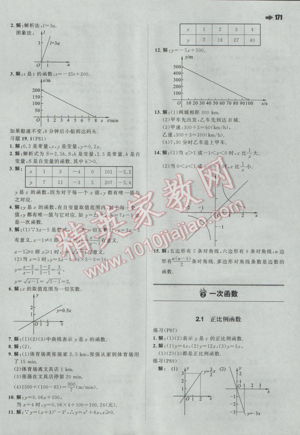 2017年一本初中数学八年级下册人教版 参考答案第49页