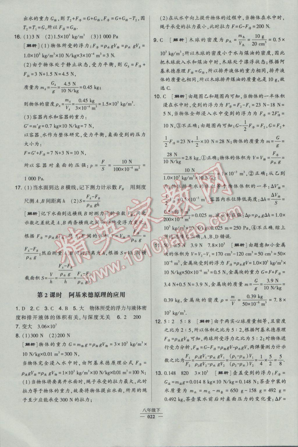 2017年经纶学典学霸八年级物理下册人教版 参考答案第22页