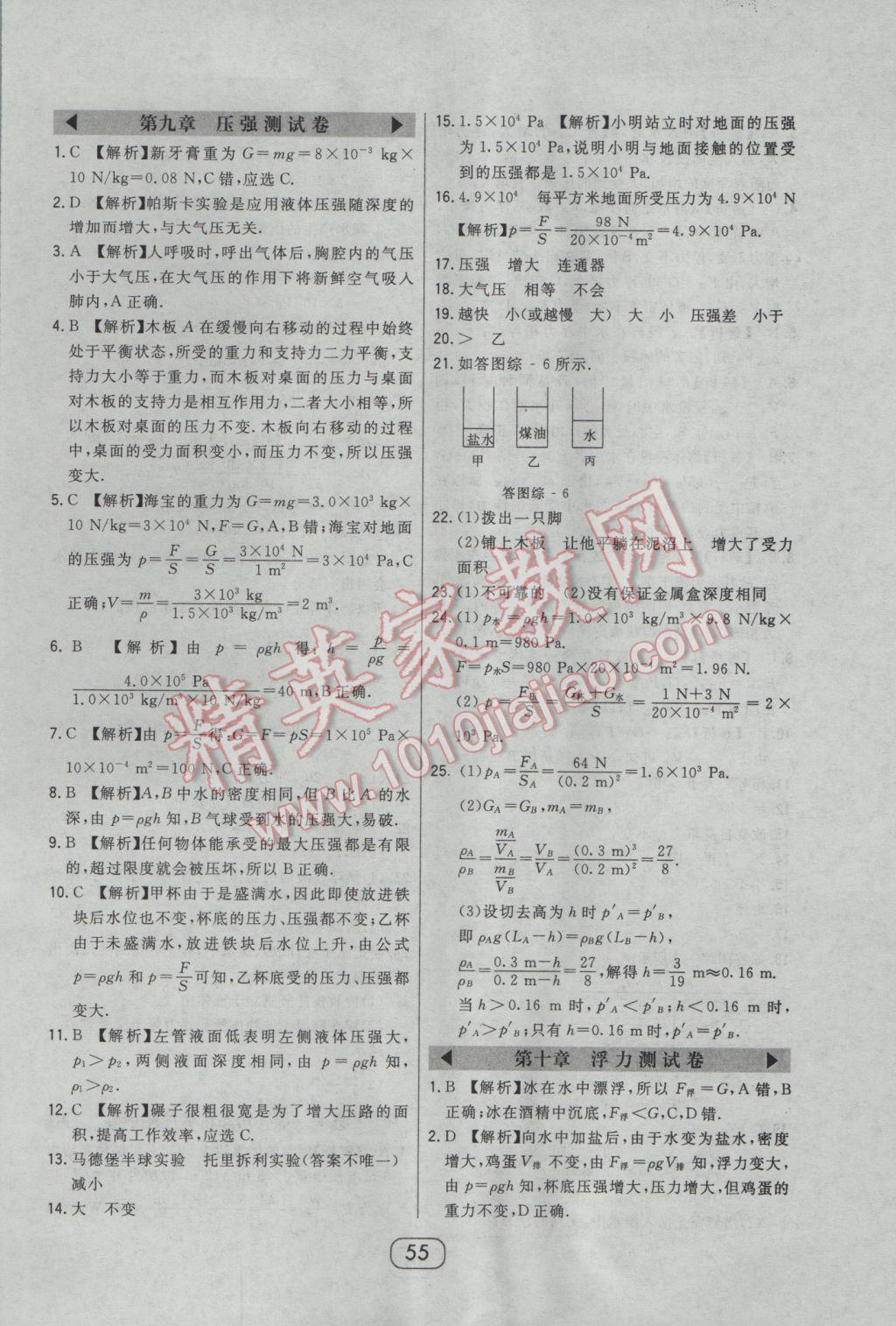 2017年北大綠卡課時同步講練八年級物理下冊人教版 參考答案第34頁