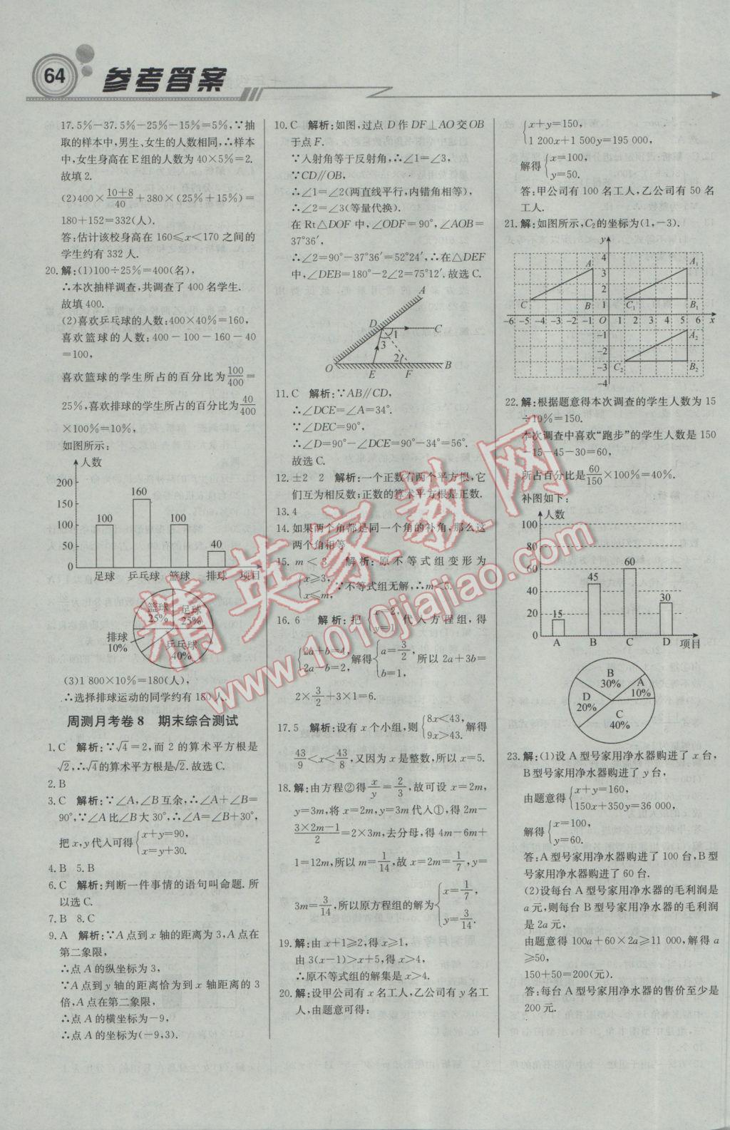 2017年輕巧奪冠周測月考直通中考七年級(jí)數(shù)學(xué)下冊人教版 參考答案第16頁