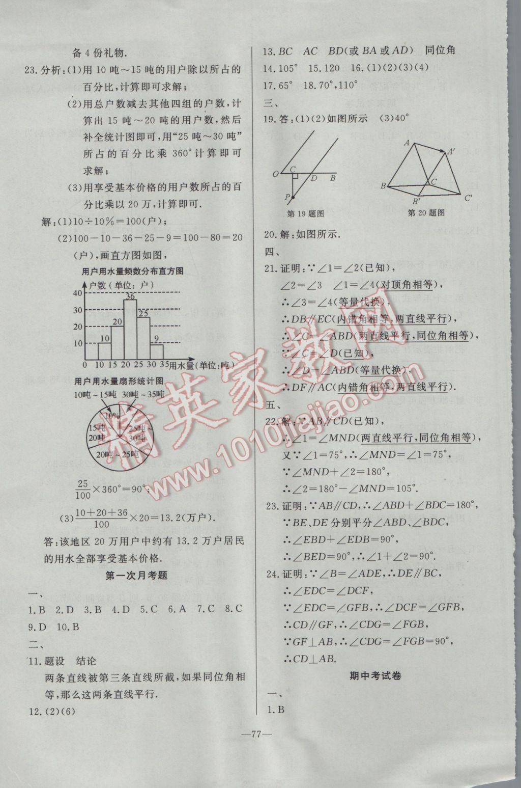 2017年精彩考評(píng)單元測(cè)評(píng)卷七年級(jí)數(shù)學(xué)下冊(cè)人教版 參考答案第13頁