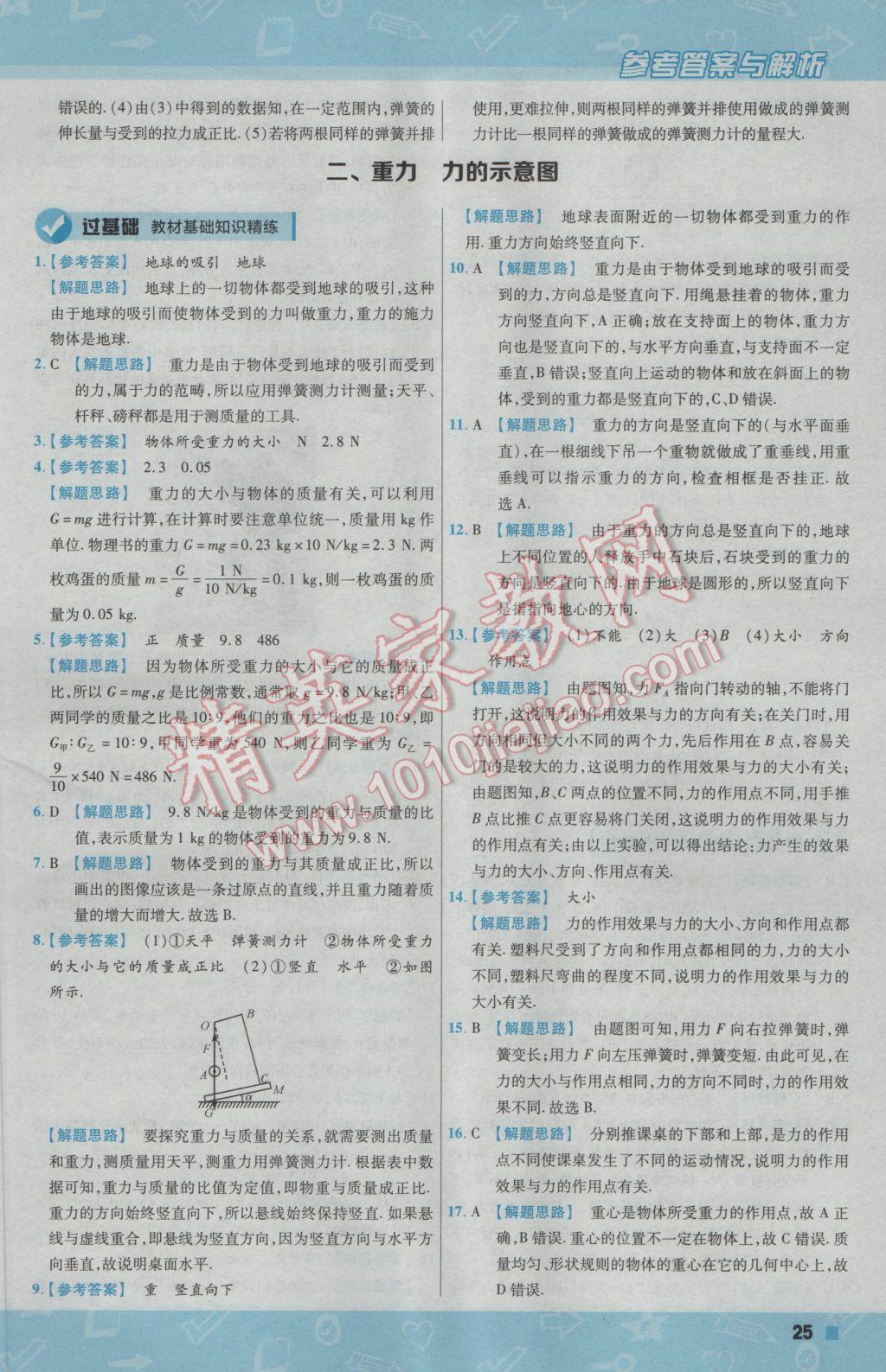 2017年一遍过初中物理八年级下册苏科版 参考答案第25页