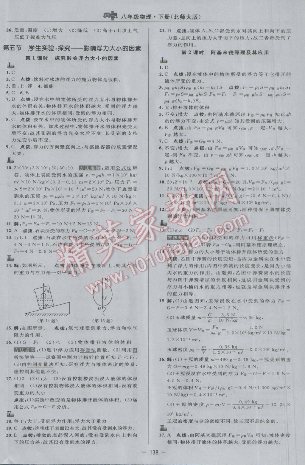 2017年綜合應(yīng)用創(chuàng)新題典中點(diǎn)八年級(jí)物理下冊(cè)北師大版 參考答案第16頁(yè)