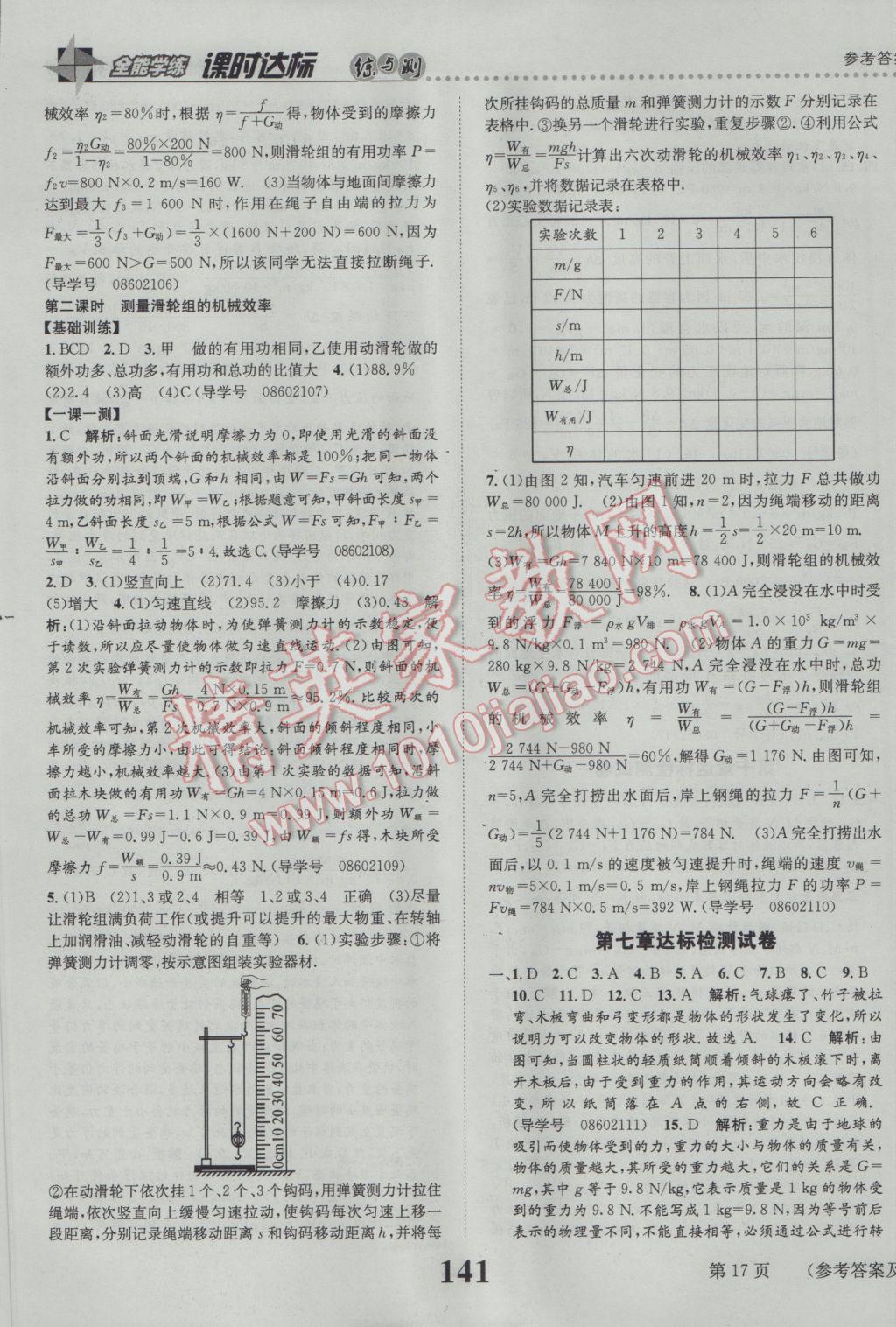 2017年課時(shí)達(dá)標(biāo)練與測八年級物理下冊人教版 參考答案第17頁