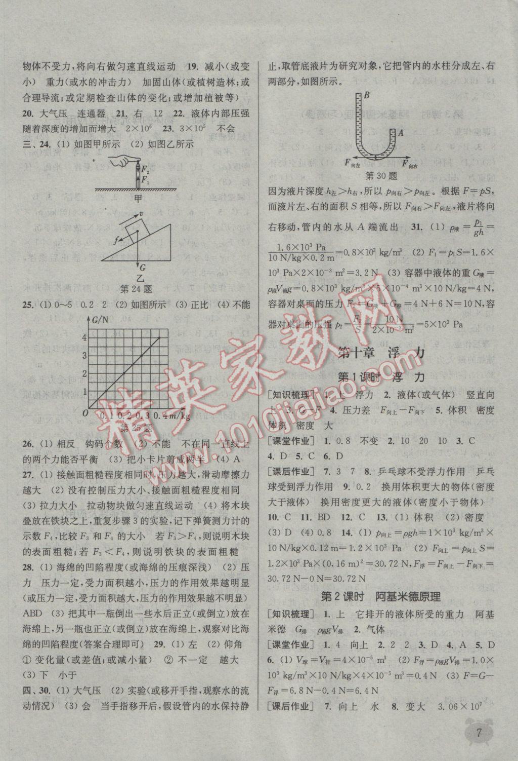 2017年通城學(xué)典課時作業(yè)本八年級物理下冊人教版 參考答案第7頁