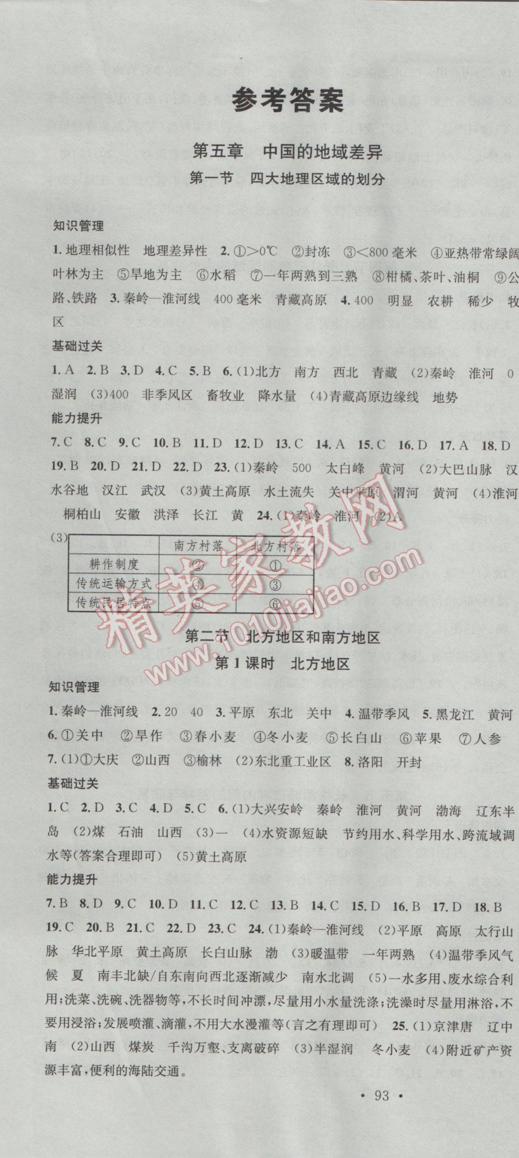 2017年名校课堂滚动学习法八年级地理下册湘教版 参考答案第1页