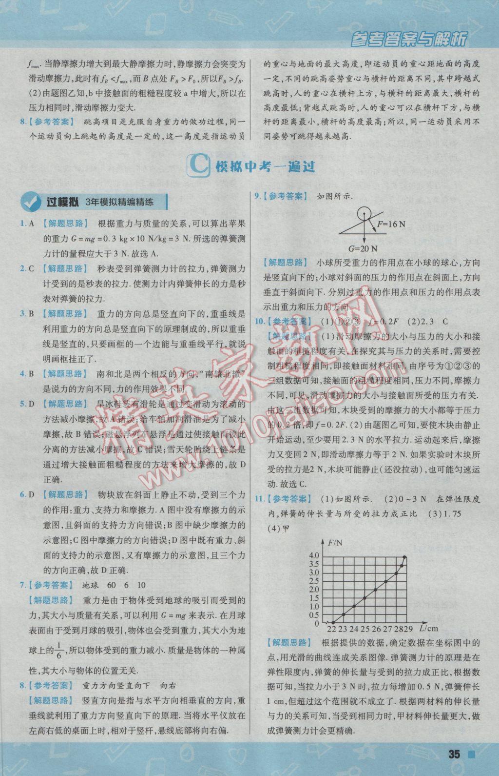 2017年一遍过初中物理八年级下册苏科版 参考答案第35页