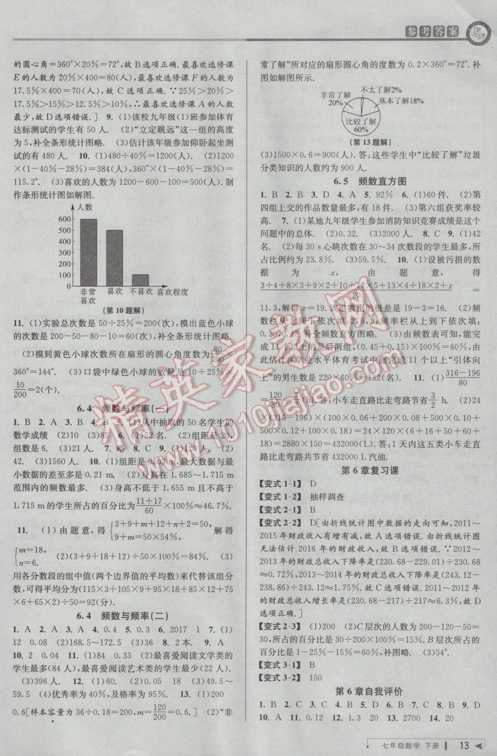 2017年教与学课程同步讲练七年级数学下册浙教版 参考答案第13页