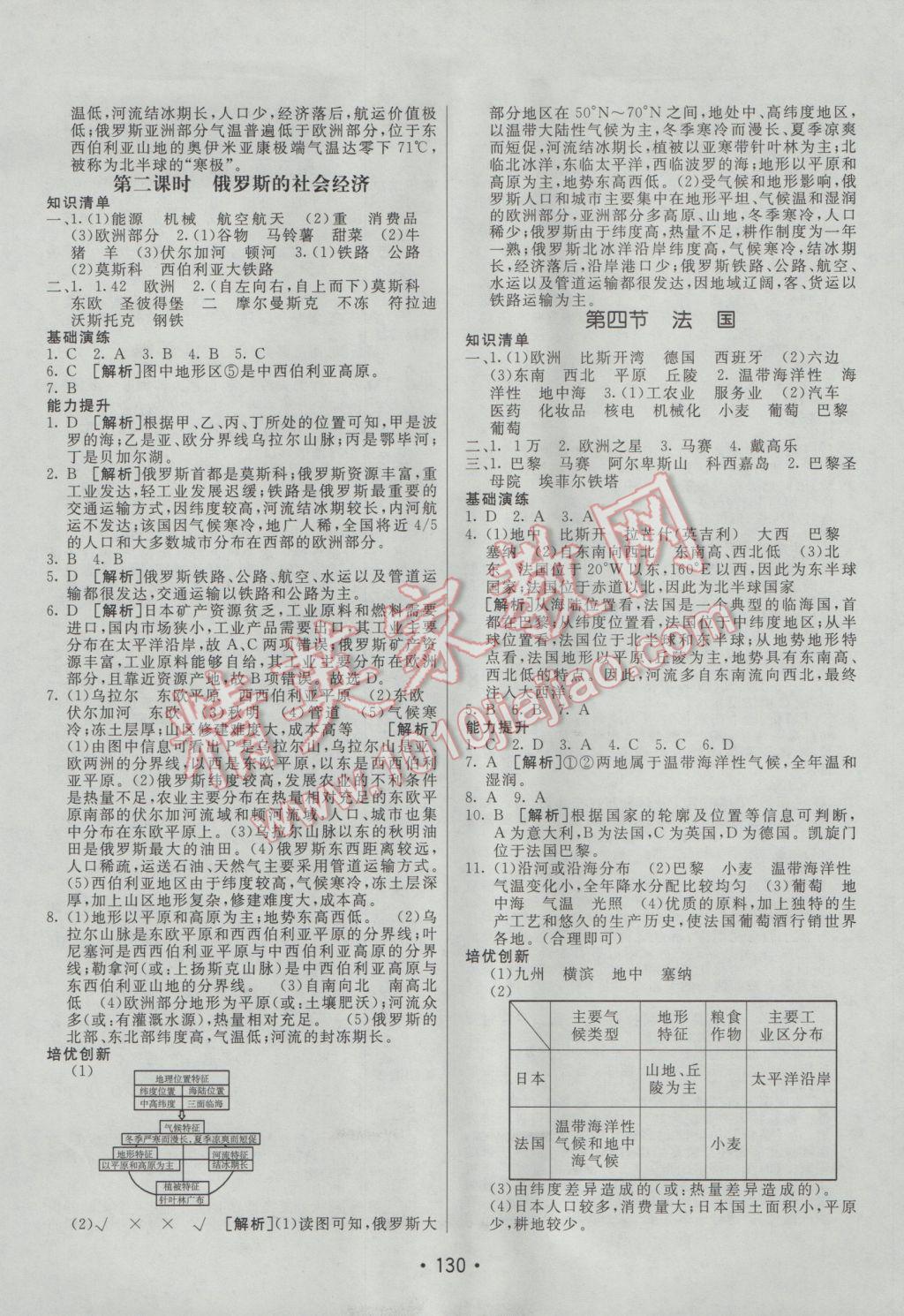 2017年同行學案學練測七年級地理下冊湘教版 參考答案第10頁