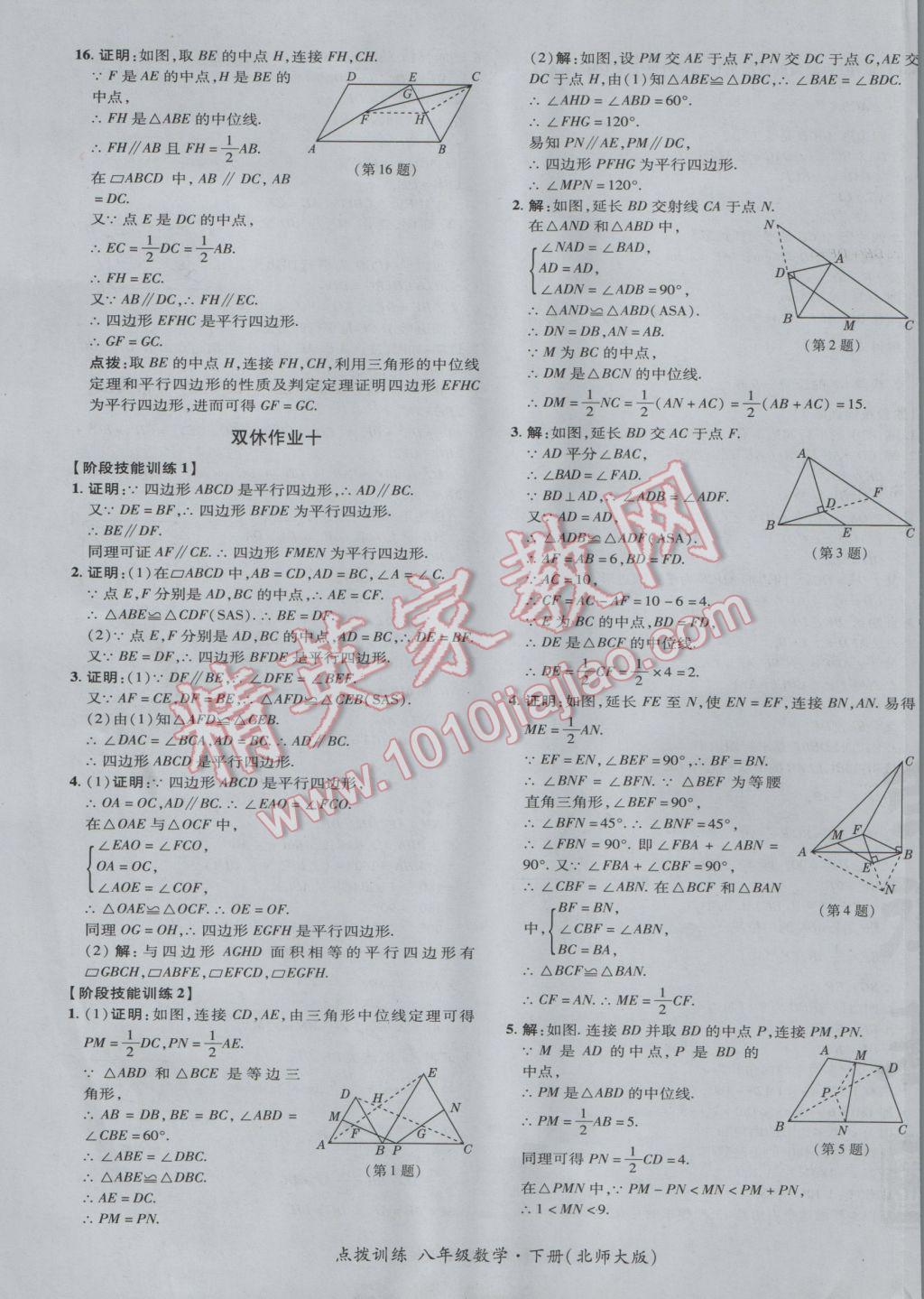 2017年点拨训练八年级数学下册北师大版 参考答案第49页