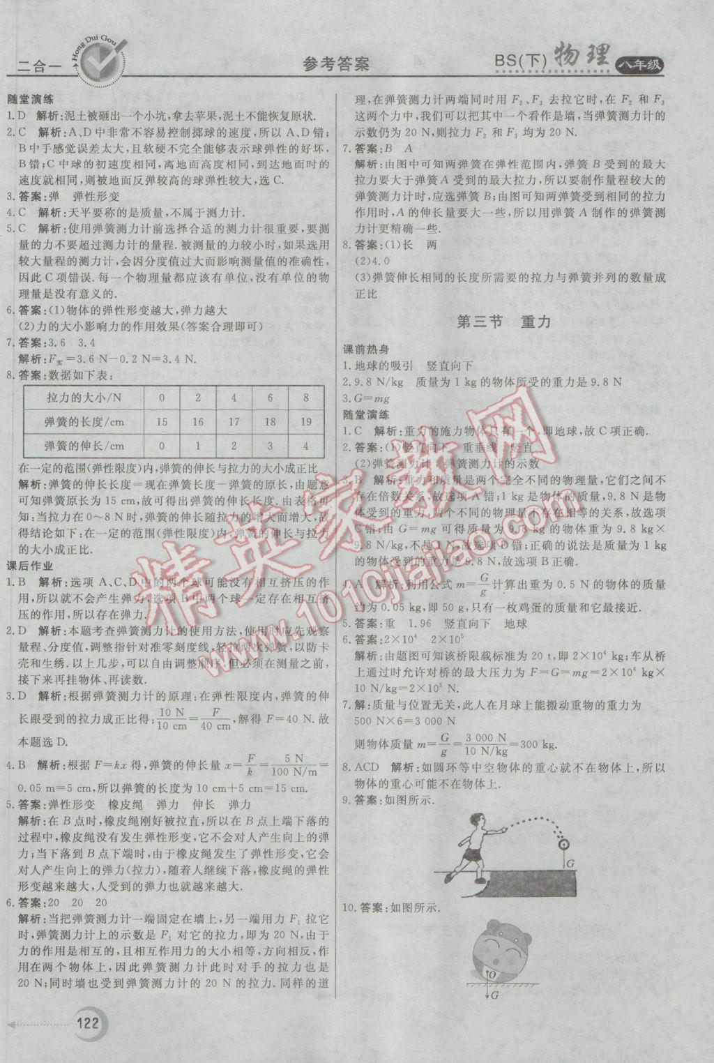 2017年紅對勾45分鐘作業(yè)與單元評估八年級物理下冊北師大版 參考答案第6頁