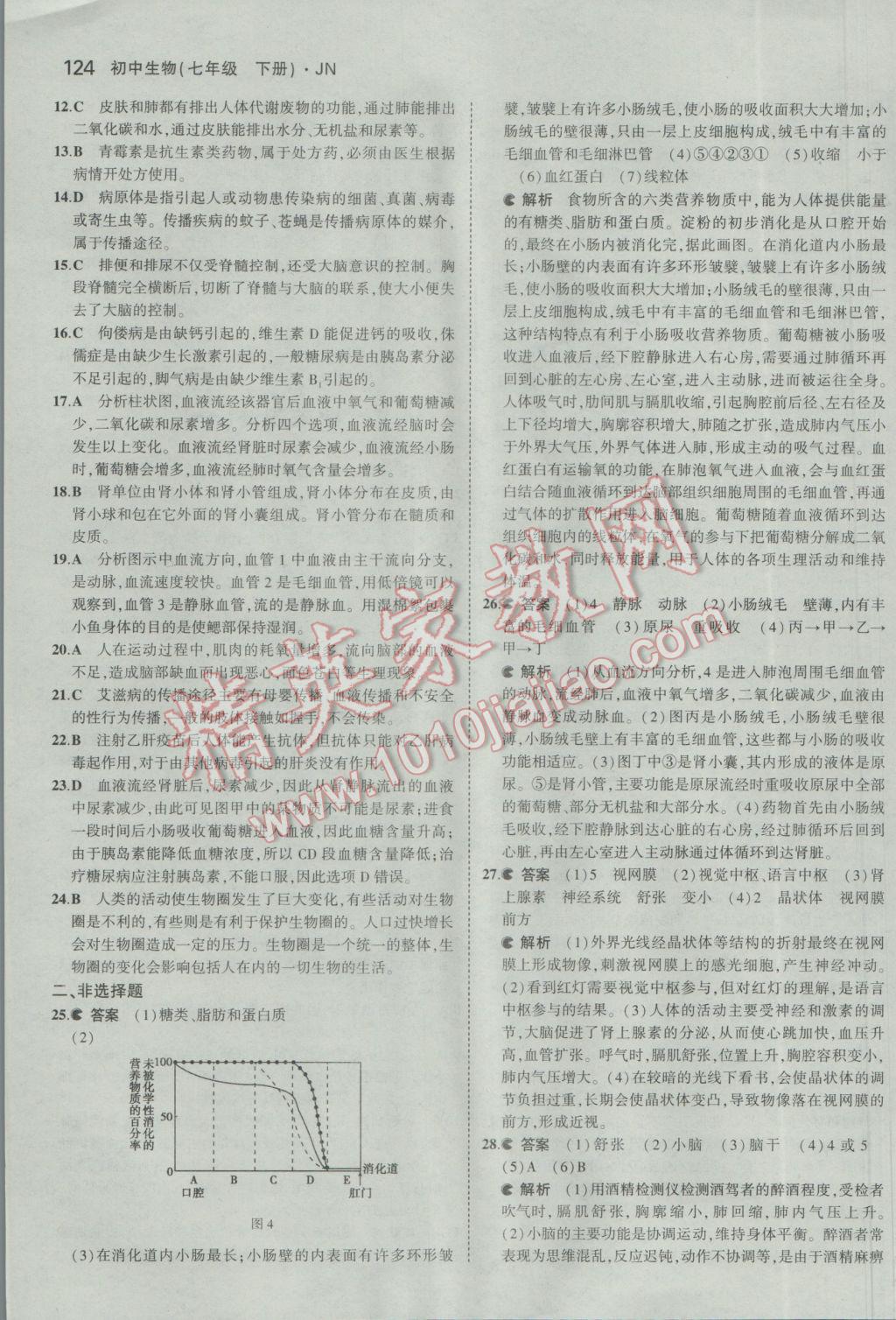 2017年5年中考3年模擬初中生物七年級(jí)下冊(cè)濟(jì)南版 參考答案第31頁(yè)