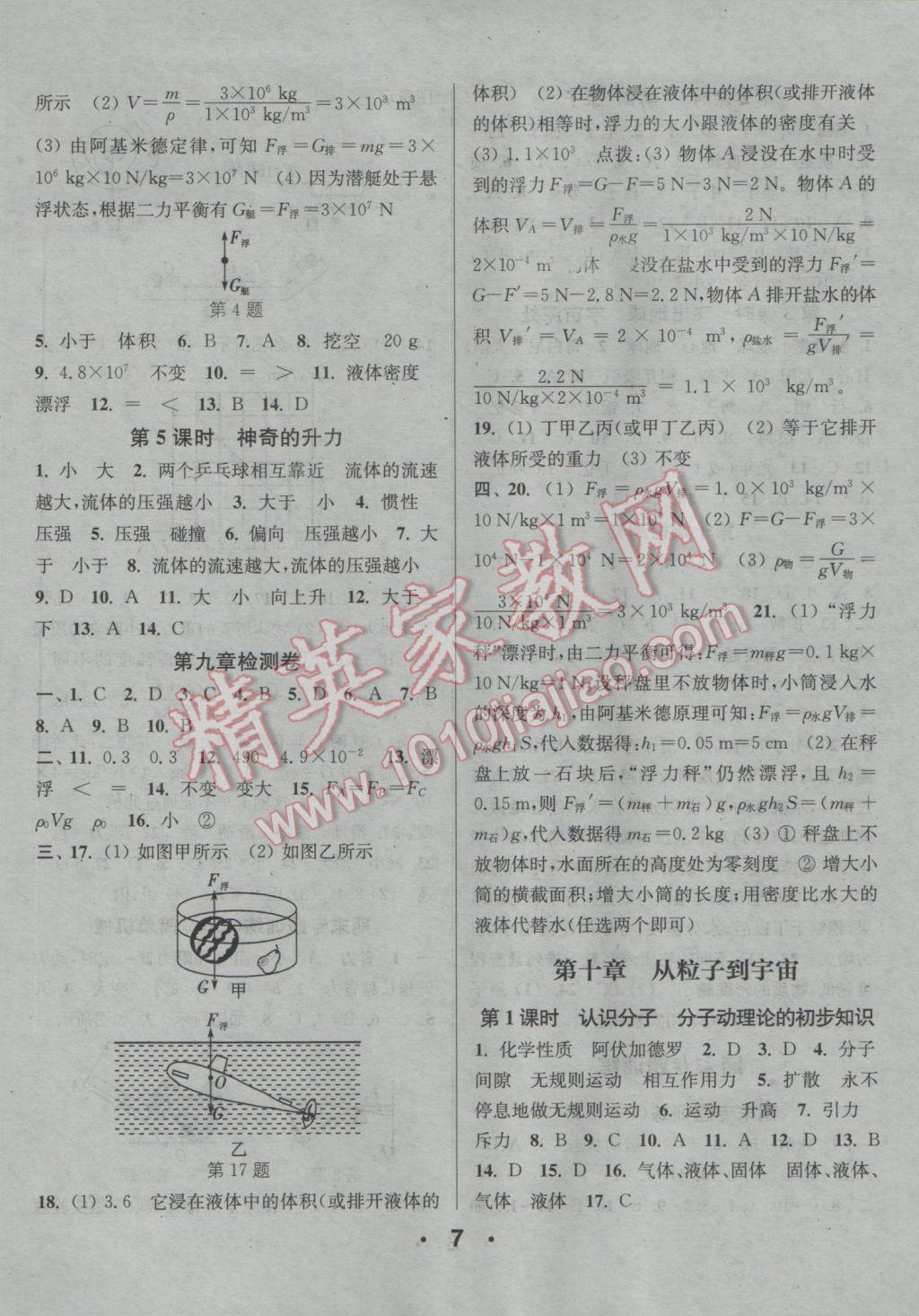 2017年通城學(xué)典小題精練八年級(jí)物理下冊(cè)滬粵版 參考答案第7頁(yè)