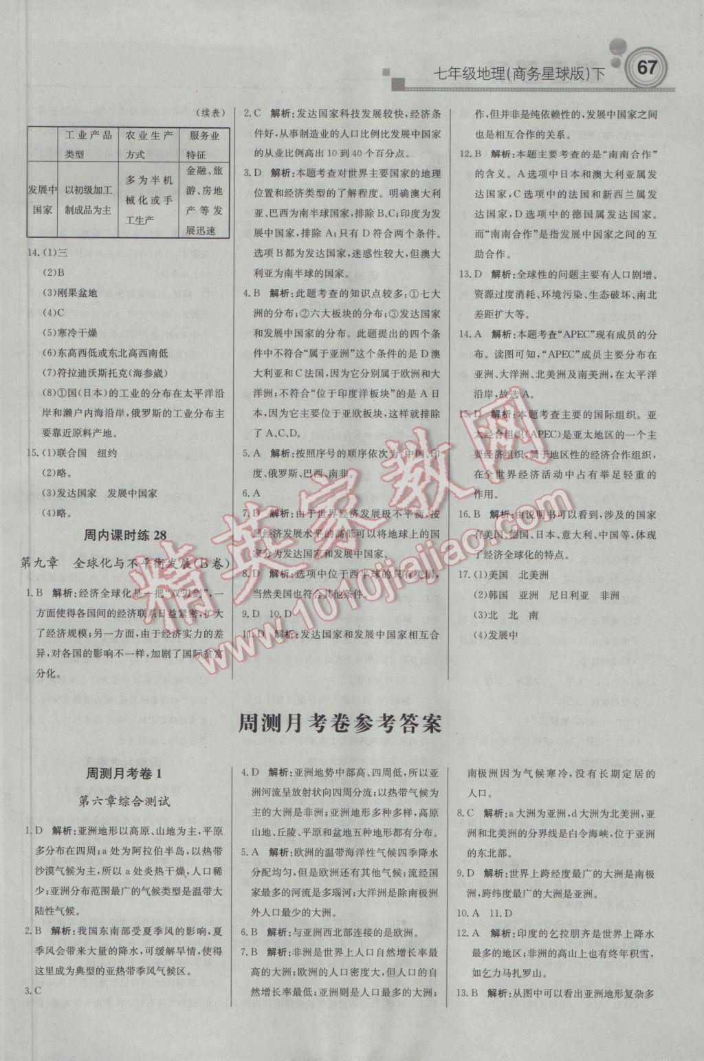 2017年輕巧奪冠周測月考直通中考七年級地理下冊商務(wù)星球版 參考答案第11頁