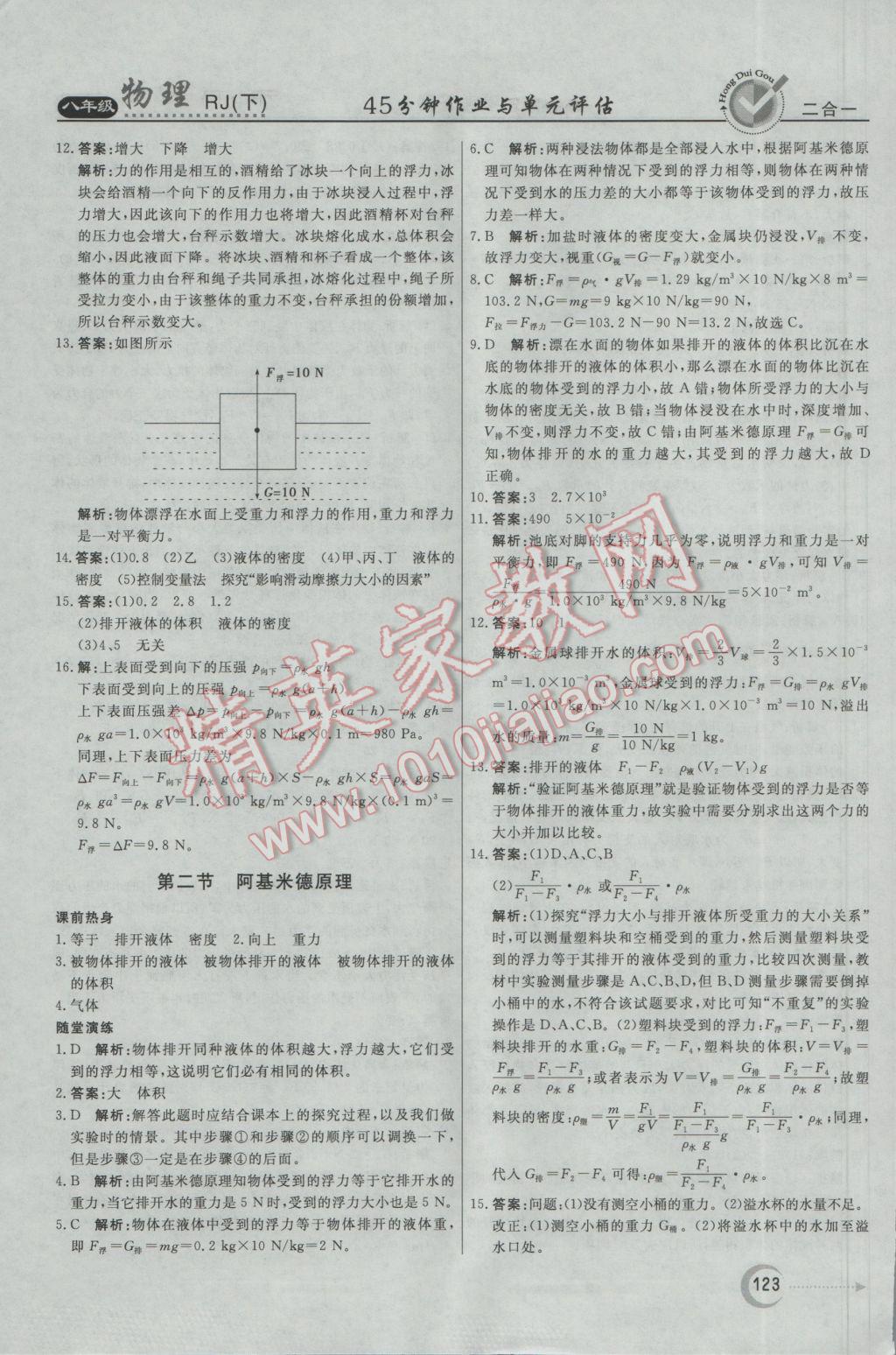 2017年紅對勾45分鐘作業(yè)與單元評估八年級物理下冊人教版 參考答案第15頁