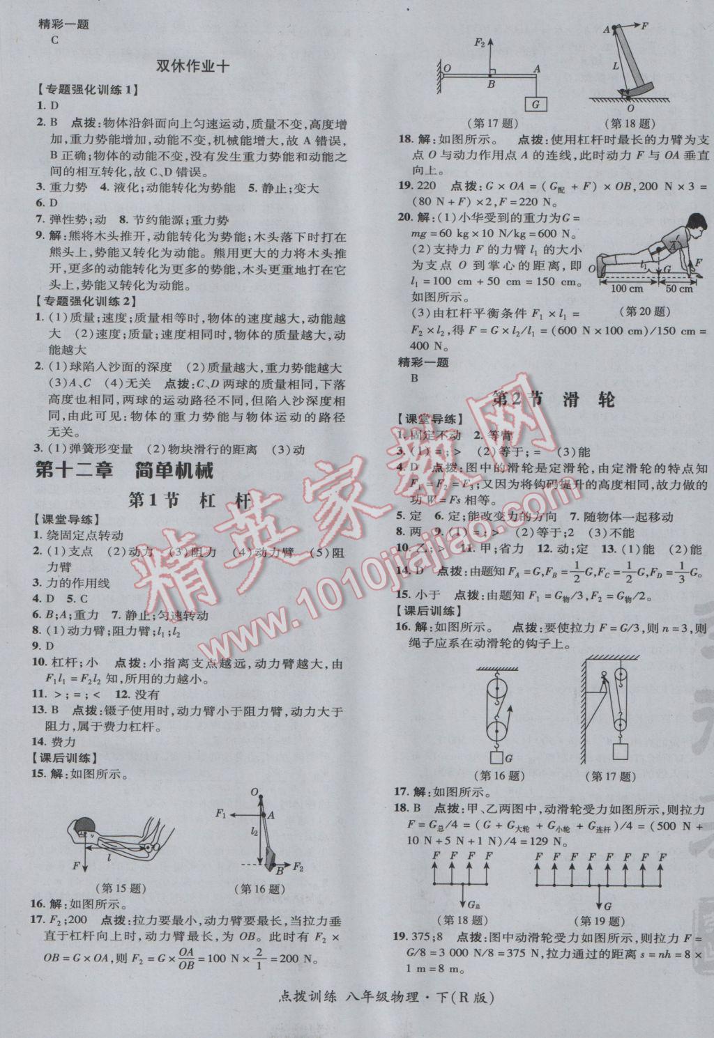 2017年点拨训练八年级物理下册人教版 参考答案第21页