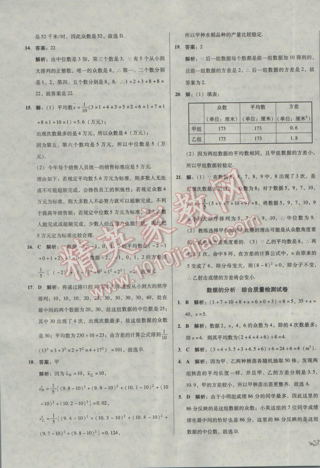 2017年单元加期末复习与测试八年级数学下册人教版 参考答案第15页