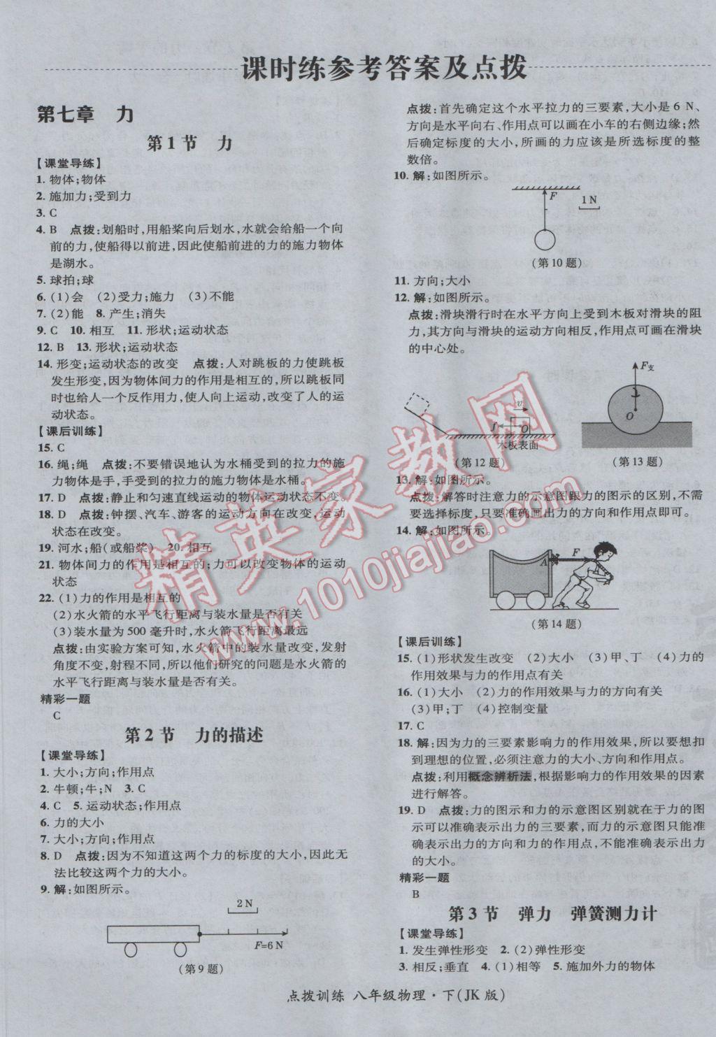 2017年點撥訓(xùn)練八年級物理下冊教科版 參考答案第9頁