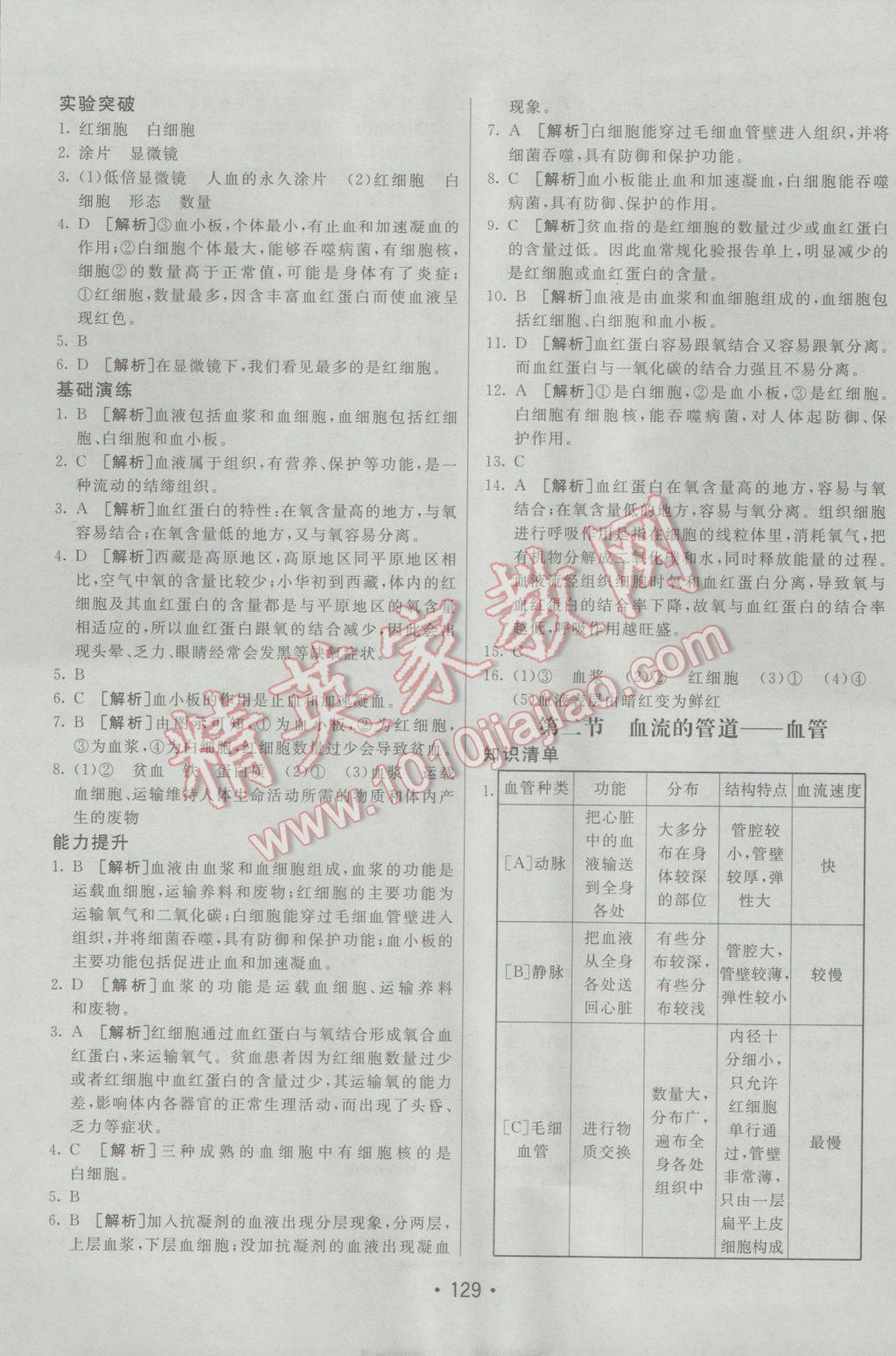 2017年同行学案学练测七年级生物下册人教版 参考答案第9页