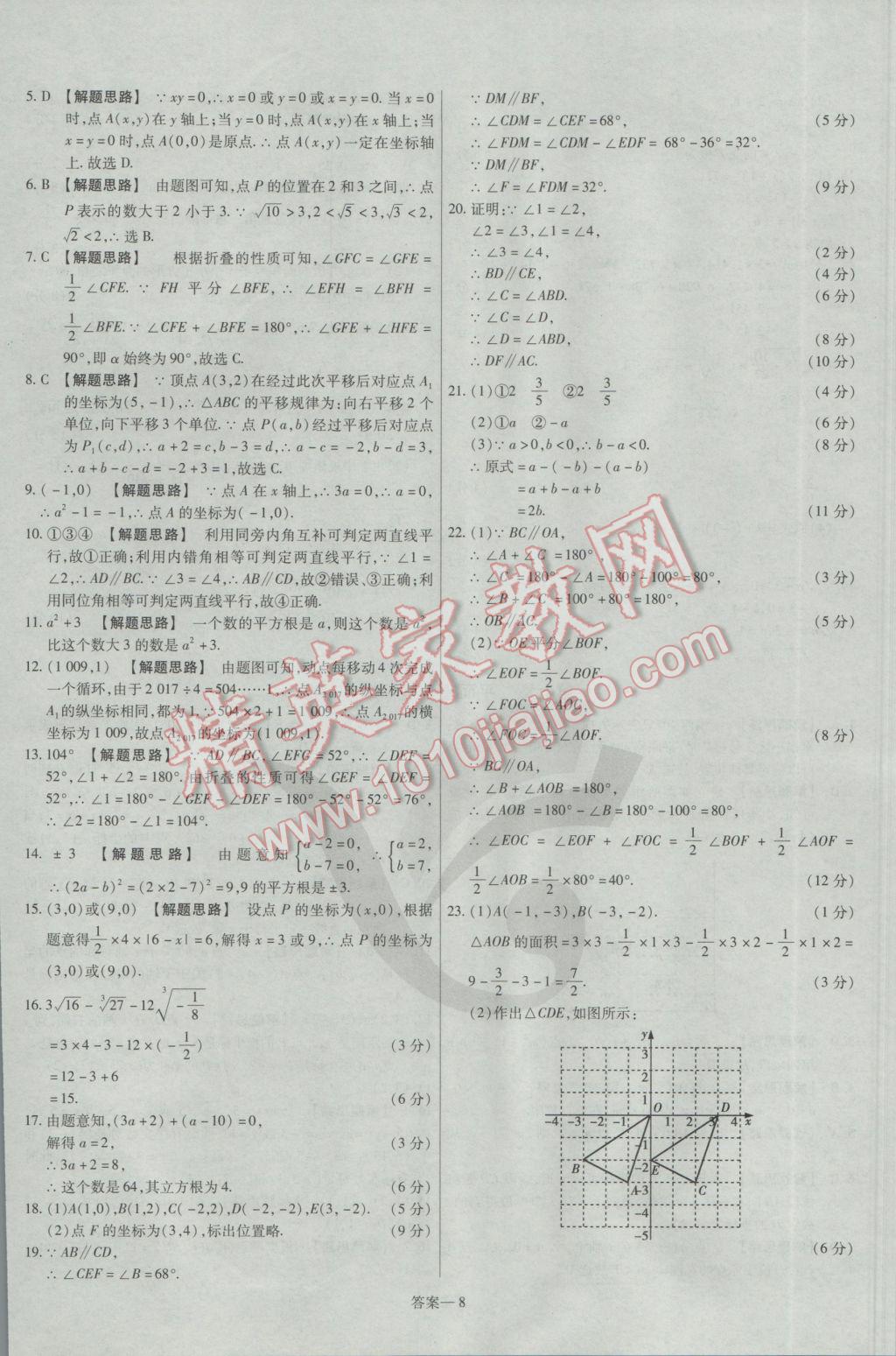 2017年金考卷活頁(yè)題選七年級(jí)數(shù)學(xué)下冊(cè)人教版 參考答案第8頁(yè)