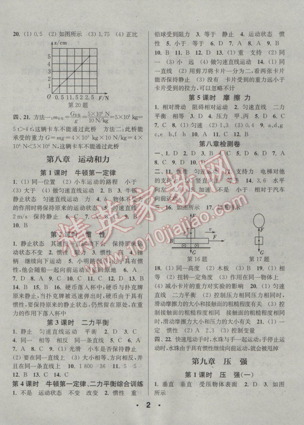 2017年通城學(xué)典小題精練八年級物理下冊人教版 參考答案第2頁