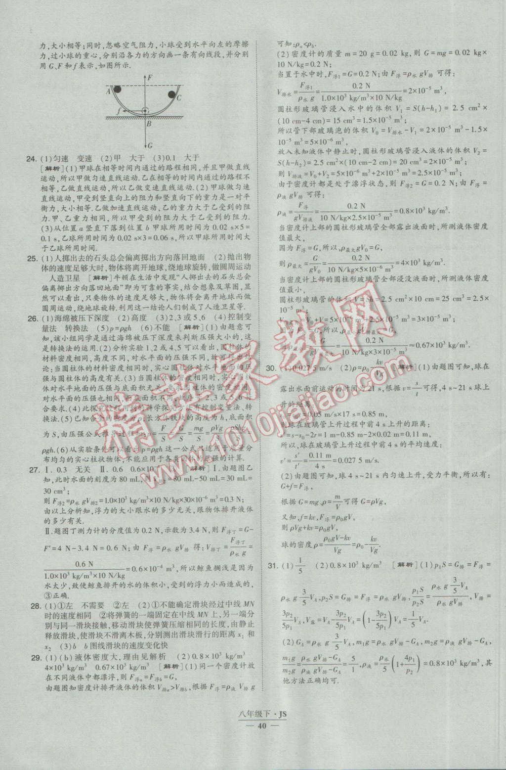 2017年經(jīng)綸學(xué)典學(xué)霸八年級物理下冊江蘇版 參考答案第40頁