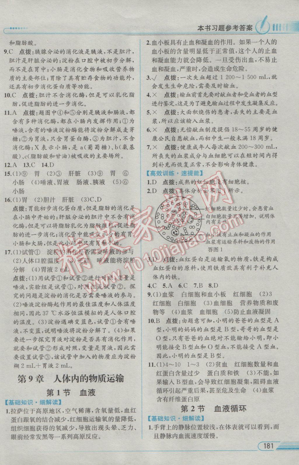 2017年教材解讀七年級生物學(xué)下冊北師大版 參考答案第3頁