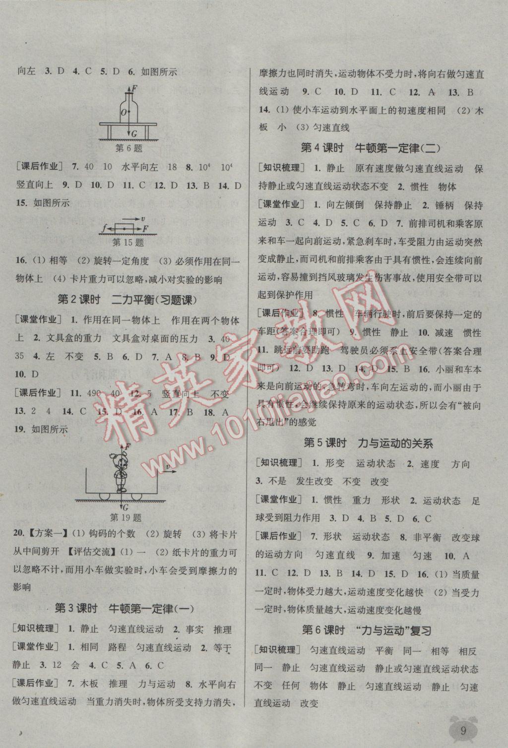 2017年通城學典課時作業(yè)本八年級物理下冊蘇科版江蘇專用 參考答案第9頁