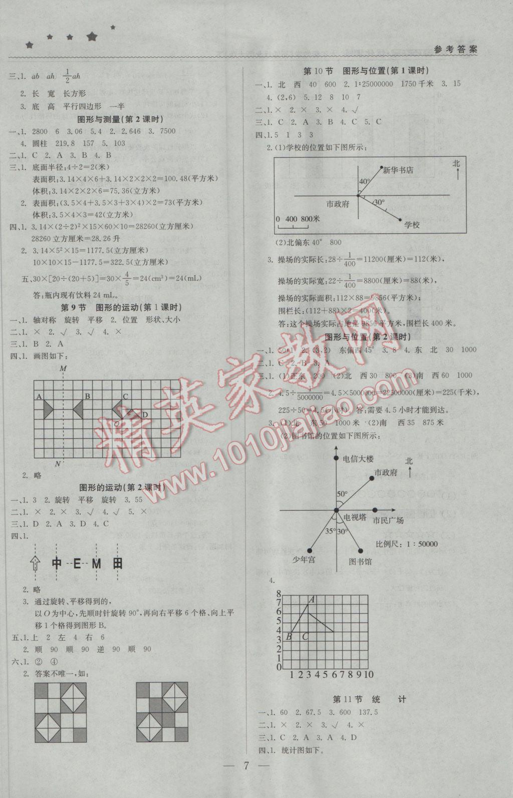 2017年1加1轻巧夺冠优化训练六年级数学下册北师大版银版 参考答案第7页