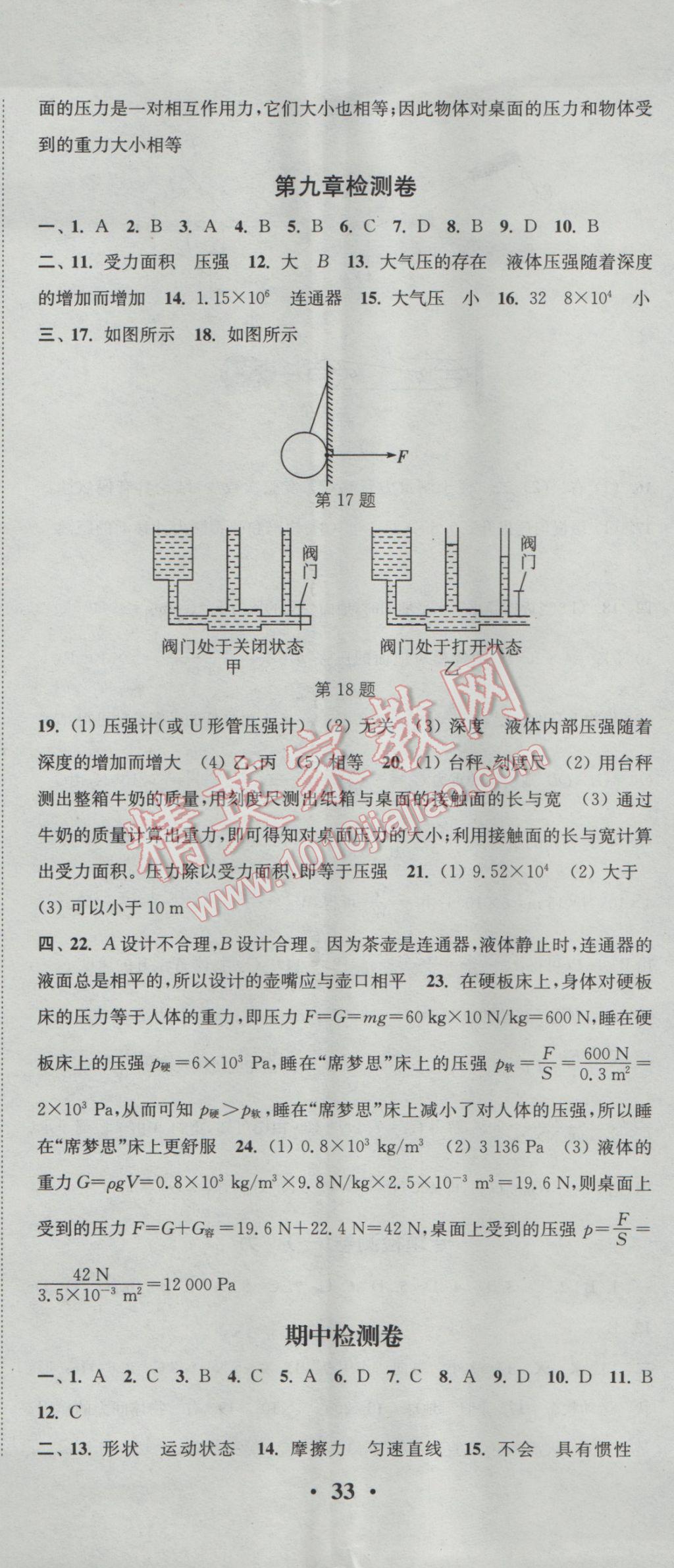 2017年通城學(xué)典活頁(yè)檢測(cè)八年級(jí)物理下冊(cè)人教版 參考答案第14頁(yè)