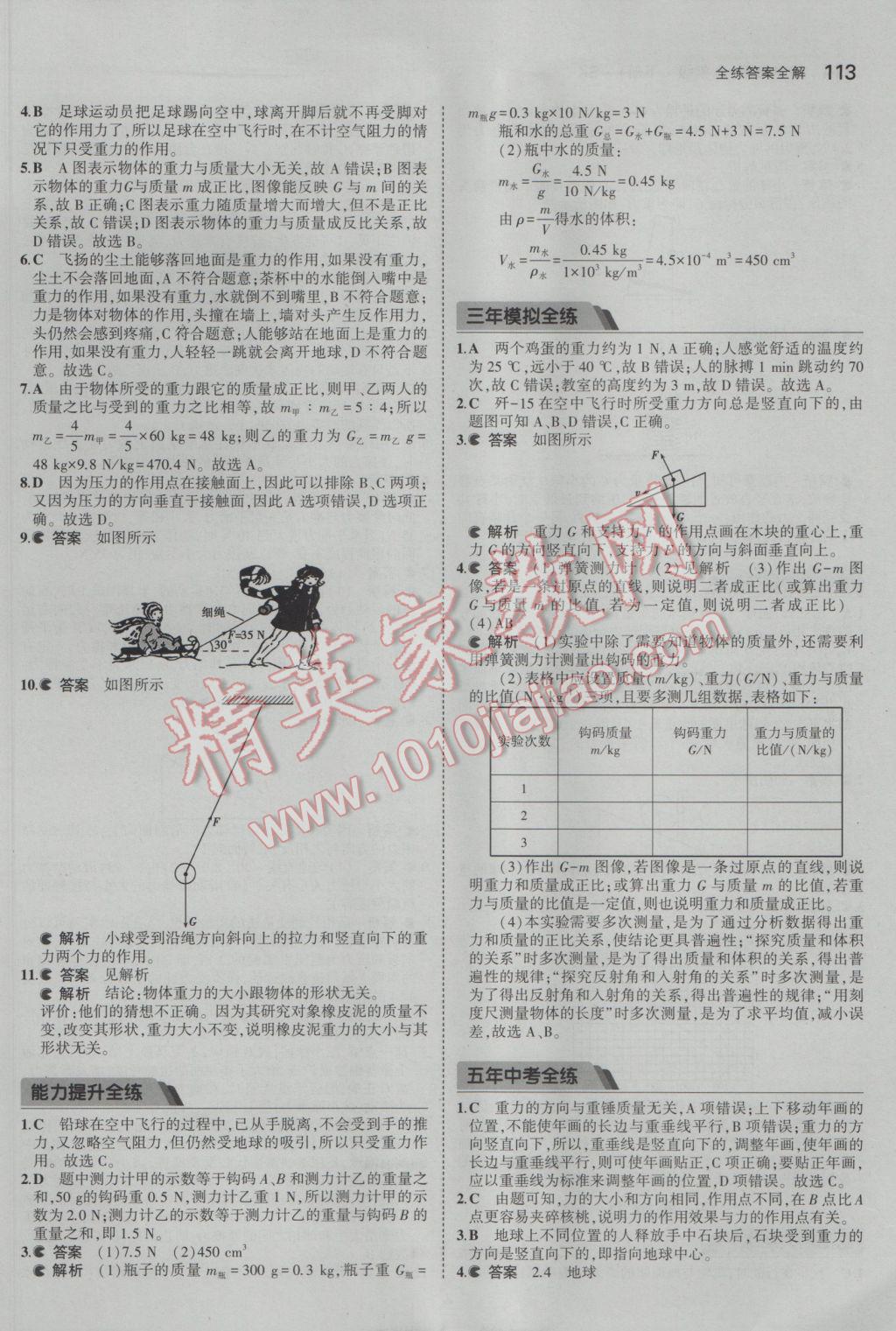 2017年5年中考3年模擬初中物理八年級(jí)下冊(cè)蘇科版 參考答案第15頁(yè)