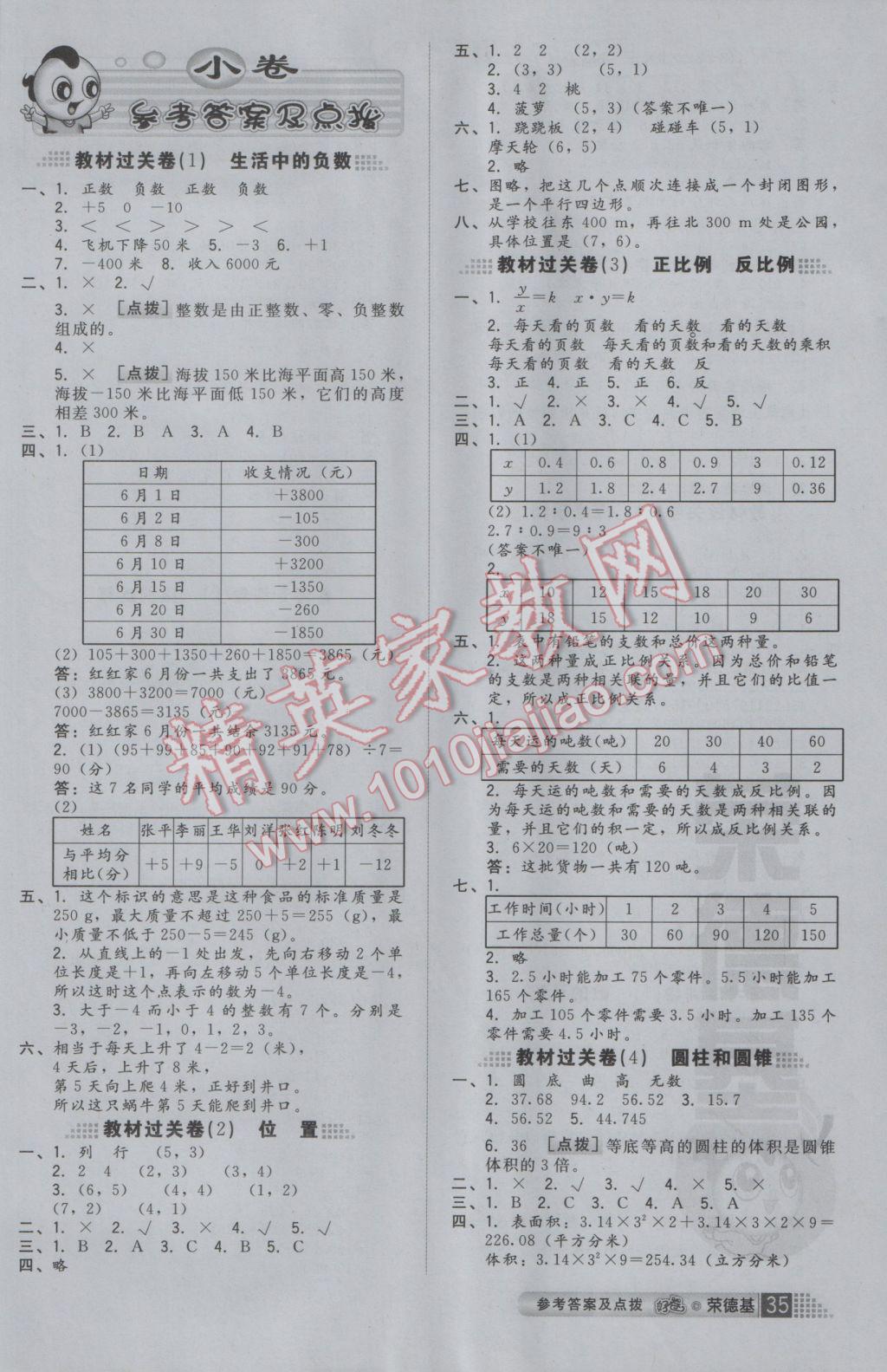 2017年好卷六年級(jí)數(shù)學(xué)下冊(cè)冀教版 參考答案第2頁(yè)