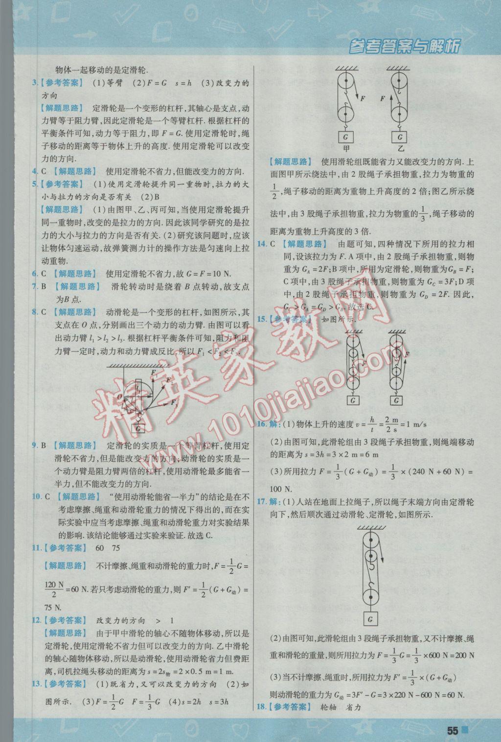 2017年一遍過(guò)初中物理八年級(jí)下冊(cè)人教版 參考答案第55頁(yè)