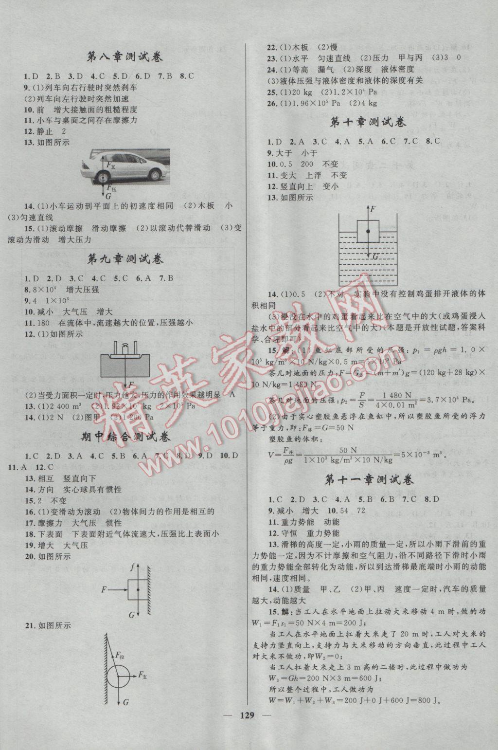 2017年夺冠百分百新导学课时练八年级物理下册人教版 参考答案第11页