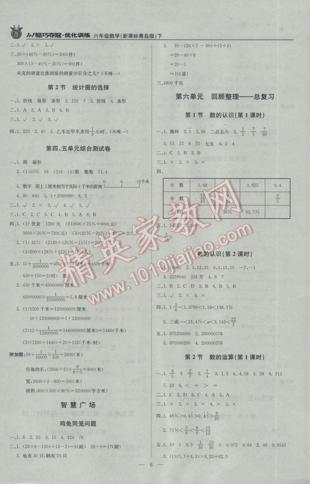 2017年1加1轻巧夺冠优化训练六年级数学下册青岛版银版 参考答案第6页