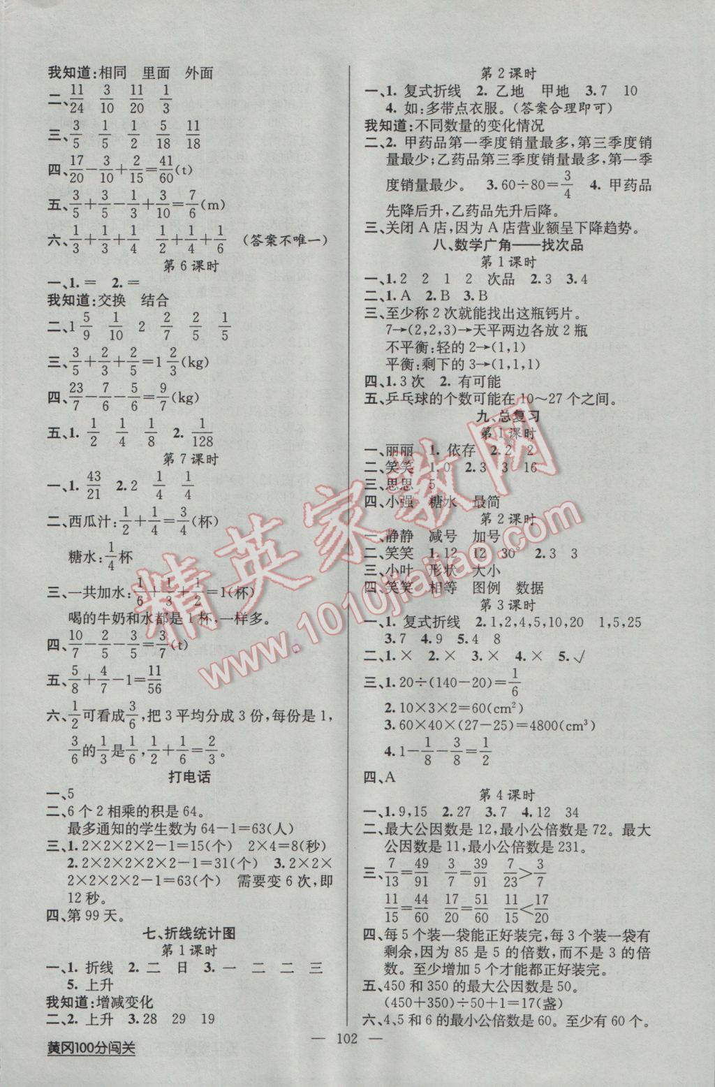 2017年黃岡100分闖關五年級數(shù)學下冊人教版 參考答案第6頁