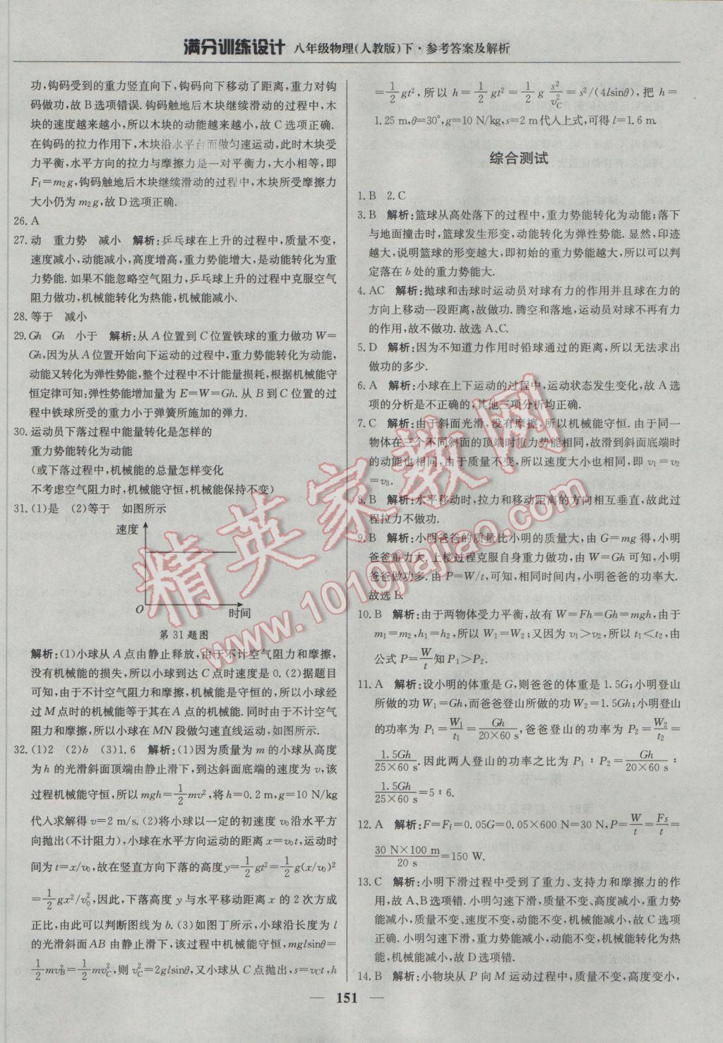 2017年滿分訓(xùn)練設(shè)計八年級物理下冊人教版 參考答案第32頁