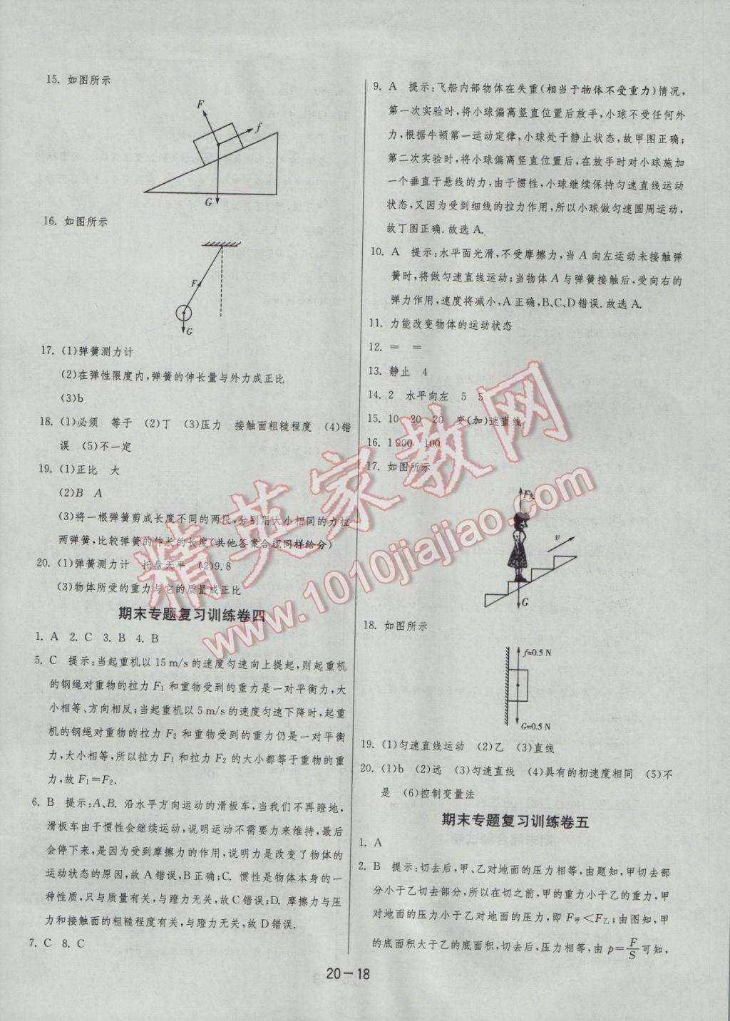 2017年1課3練單元達(dá)標(biāo)測(cè)試八年級(jí)物理下冊(cè)蘇科版 參考答案第18頁(yè)