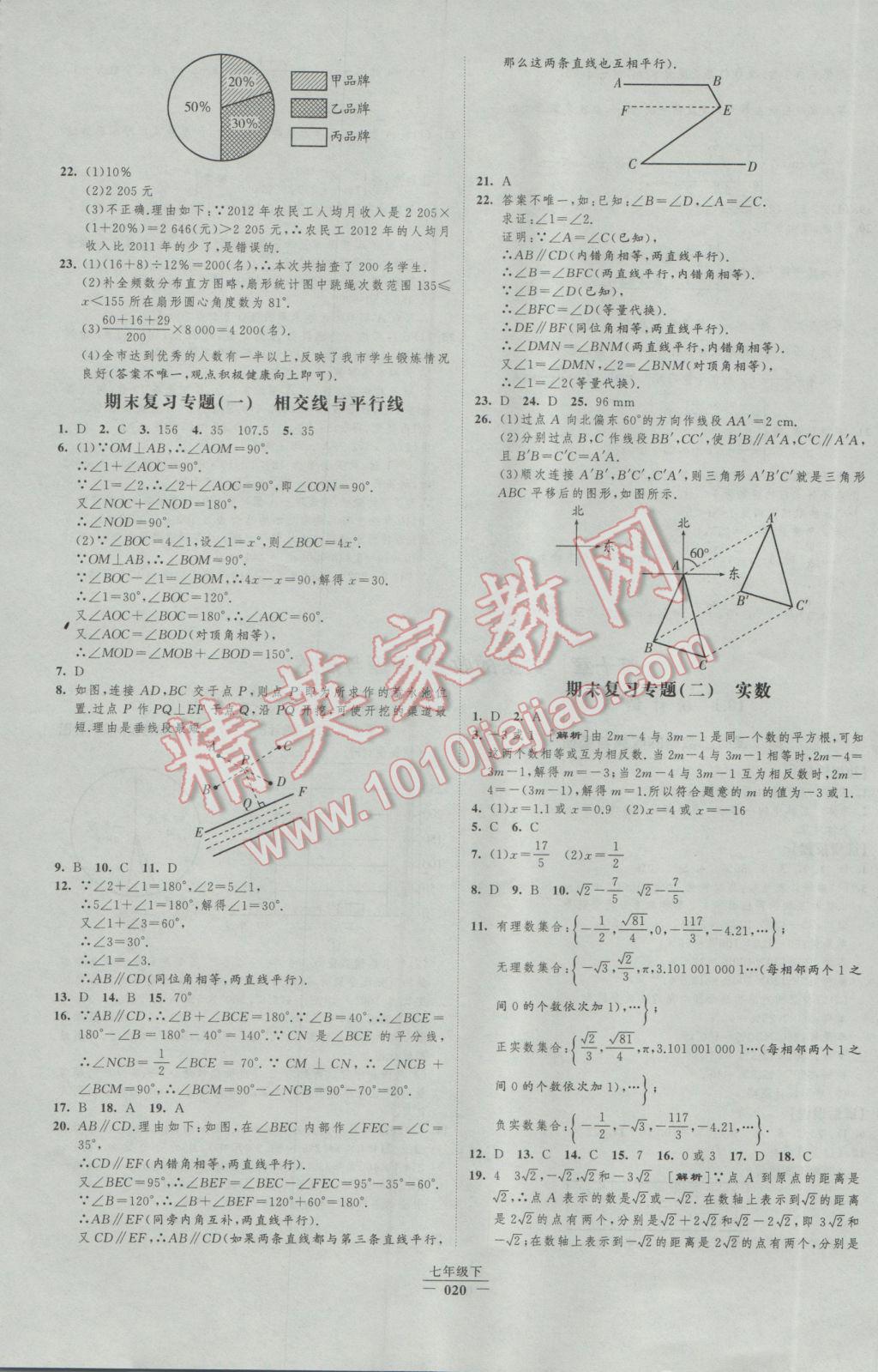 2017年经纶学典新课时作业七年级数学下册人教版 参考答案第20页