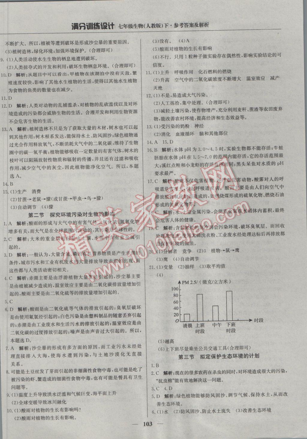 2017年滿(mǎn)分訓(xùn)練設(shè)計(jì)七年級(jí)生物下冊(cè)人教版 參考答案第16頁(yè)