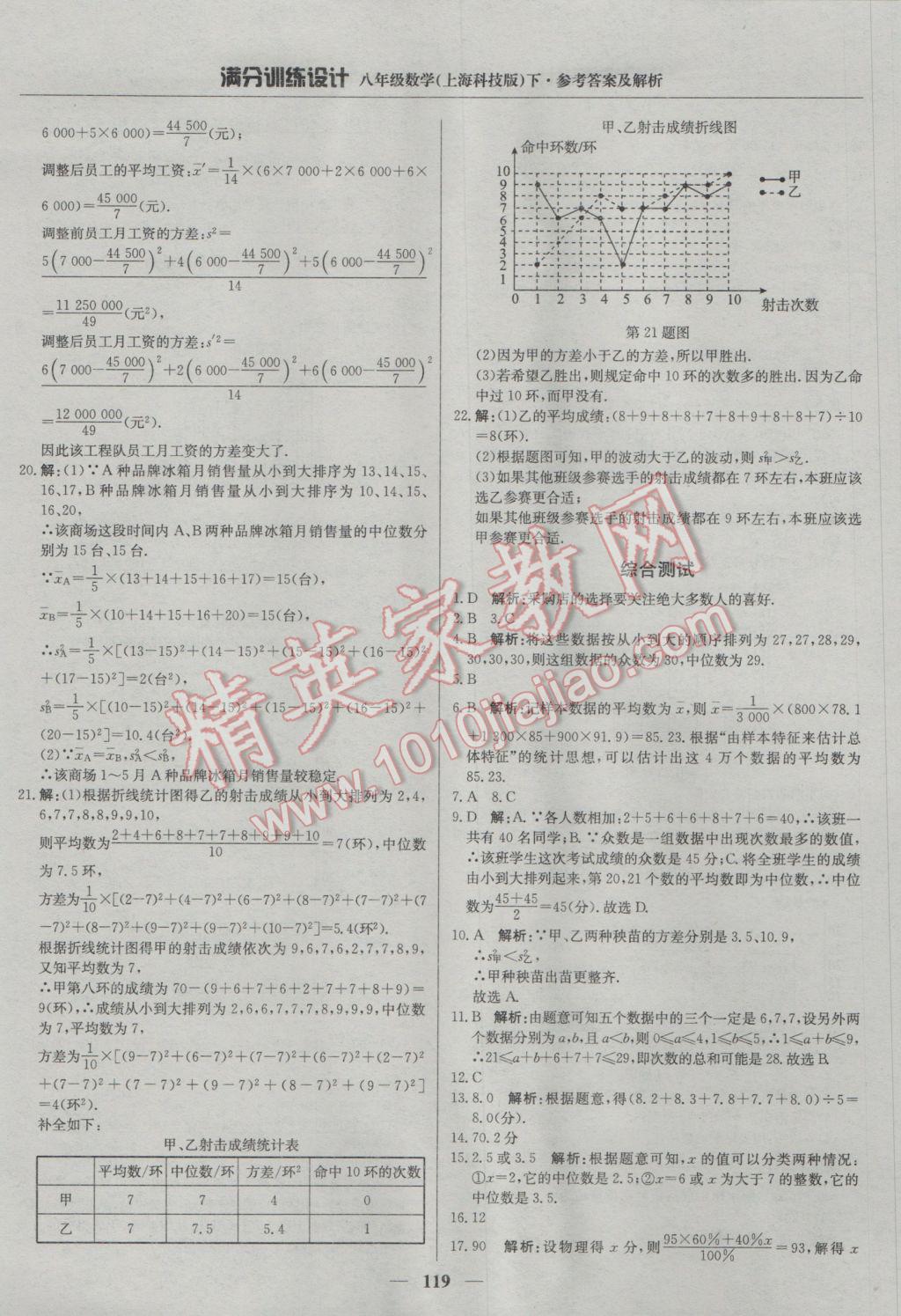 2017年滿分訓(xùn)練設(shè)計八年級數(shù)學(xué)下冊滬科版 參考答案第32頁